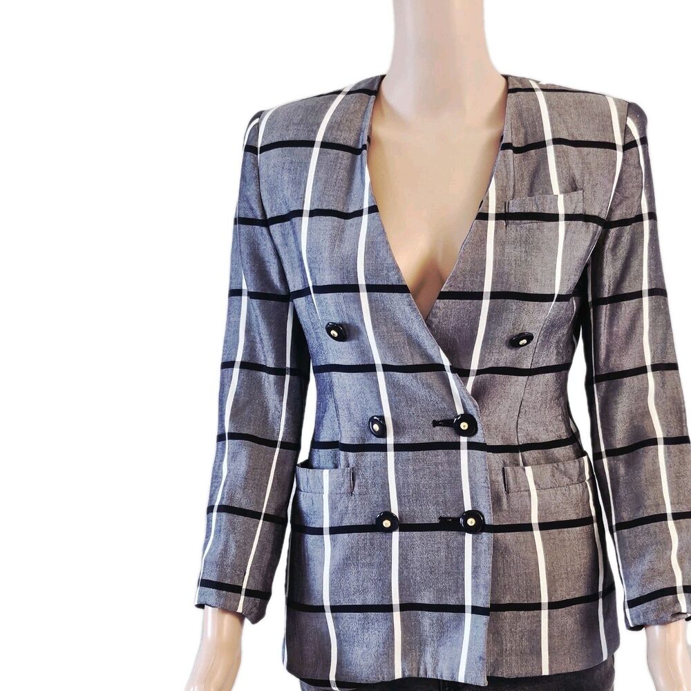 Casual Corner Gray Plaid Petite Blazer Jacket 4P